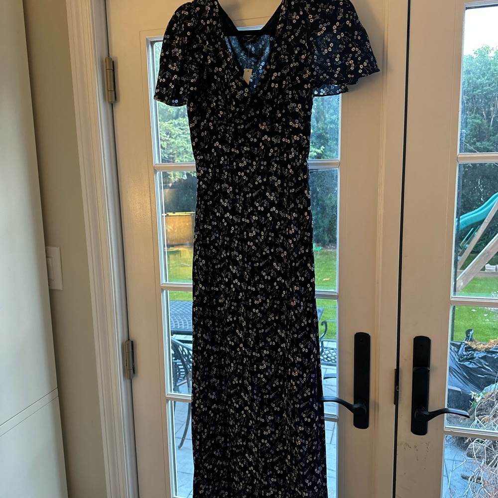 Madewell Navy And White Flutter Sleeve Maxi Dress Nwt
